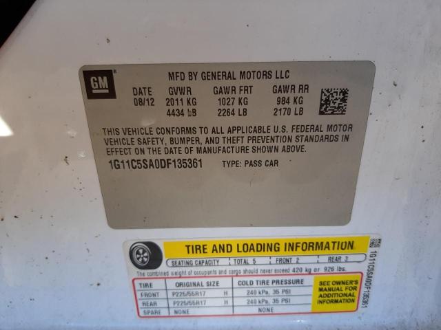 1G11C5SA0DF135361 - 2013 CHEVROLET MALIBU 1LT WHITE photo 10