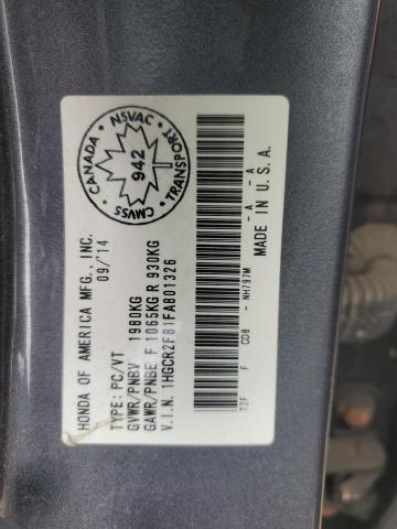 1HGCR2F81FA801326 - 2015 HONDA ACCORD EXL GRAY photo 12