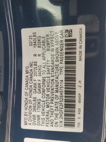 2HGFE2F52SH575114 - 2025 HONDA CIVIC SPORT 蓝色 照片 13