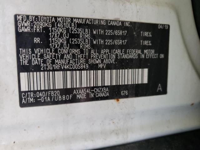 2T3G1RFV4KC005849 - 2019 TOYOTA RAV4 LE Սպիտակ լուսանկար 13