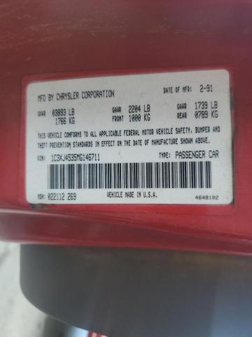 1C3XJ4535MG146711 - 1991 CHRYSLER LEBARON RED photo 12