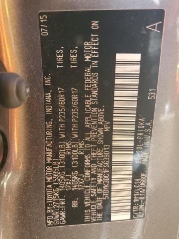 5TDYK3DC1FS639013 - 2015 TOYOTA SIENNA XLE GRAY photo 13