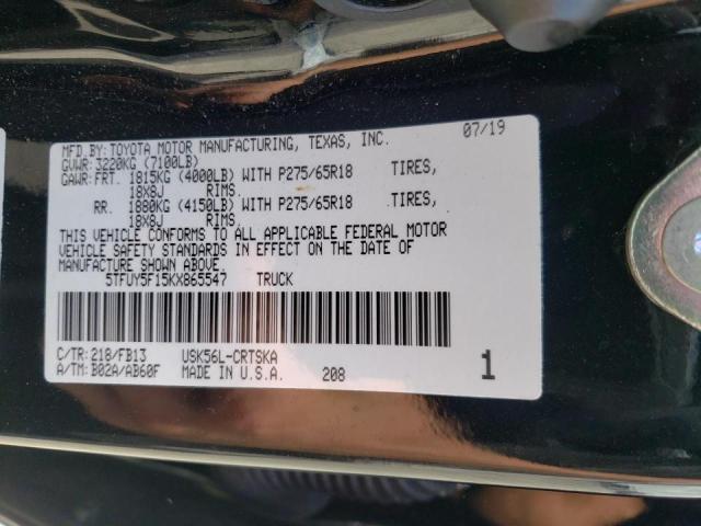 5TFUY5F15KX865547 - 2019 TOYOTA TUNDRA DOUBLE CAB SR/SR5 BLACK photo 10
