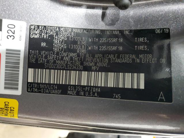 5TDDZ3DC7LS234330 - 2020 TOYOTA SIENNA XLE GRAY photo 13