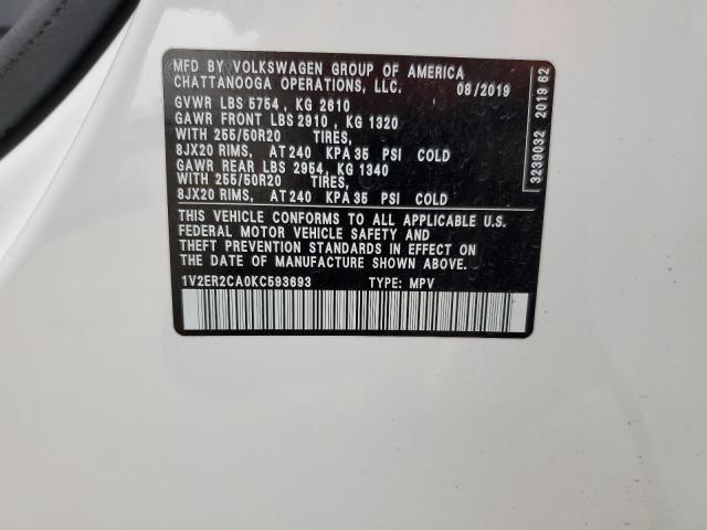 1V2ER2CA0KC593693 - 2019 VOLKSWAGEN ATLAS SEL Ağ foto 13