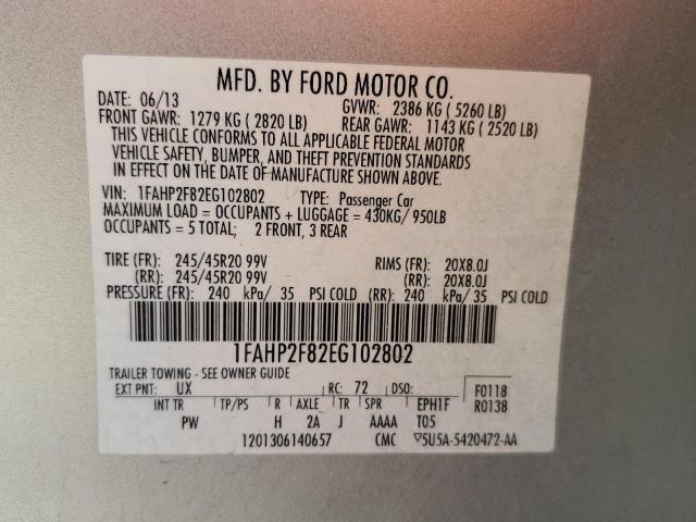 1FAHP2F82EG102802 - 2014 FORD TAURUS LIMITED SILVER photo 12