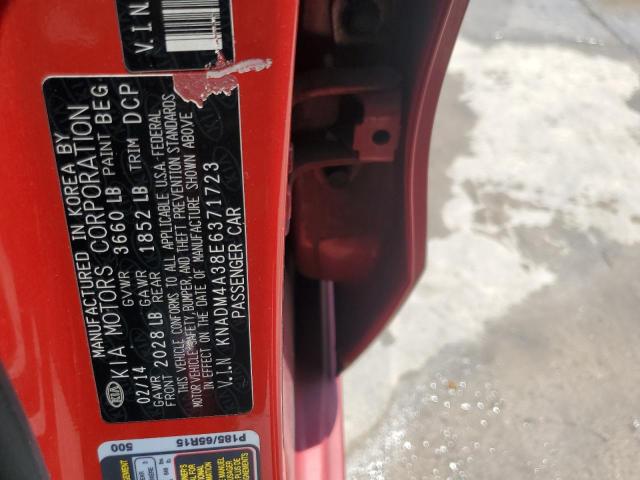 KNADM4A38E6371723 - 2014 KIA RIO LX RED photo 12