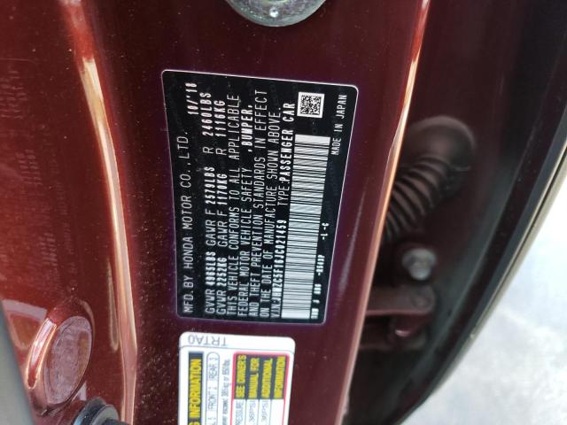 JHMZC5F16JC021459 - 2018 HONDA CLARITY MAROON photo 12