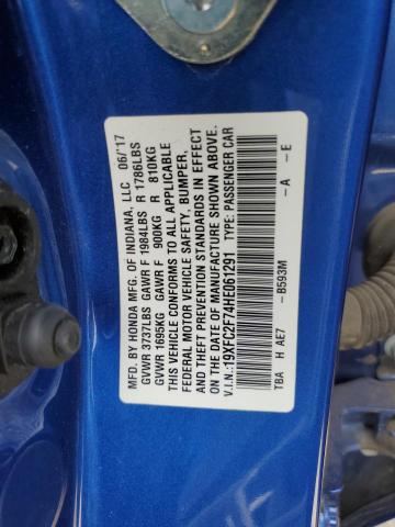 19XFC2F74HE061291 - 2017 HONDA CIVIC EX BLUE photo 12