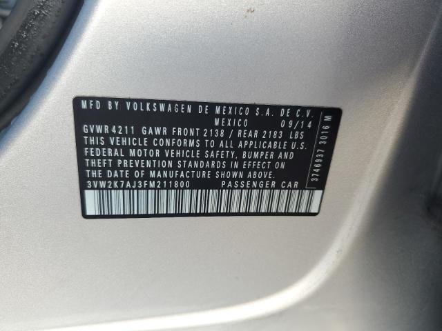 3VW2K7AJ3FM211800 - 2015 VOLKSWAGEN JETTA BASE 银色 照片 12