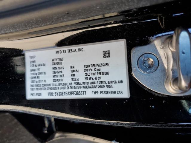 5YJ3E1EA3PF385877 - 2023 TESLA MODEL 3 BLACK photo 12