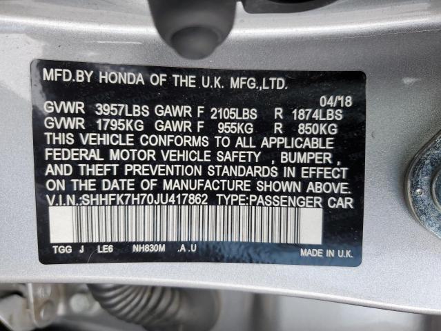 SHHFK7H70JU417862 - 2018 HONDA CIVIC EXL 银色 照片 12
