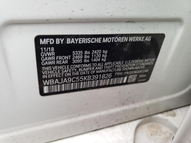 WBAJA9C55KB391826 - 2019 BMW 530E WHITE photo 12