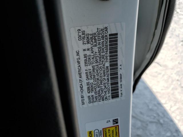 1HGCV1F44KA076298 - 2019 HONDA ACCORD EX WHITE photo 12
