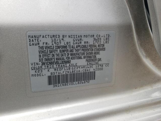 3N1CN8EV0LL826892 - 2020 NISSAN VERSA SV SILVER photo 12