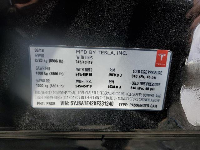 5YJSA1E42KF331240 - 2019 TESLA MODEL S BLACK photo 14