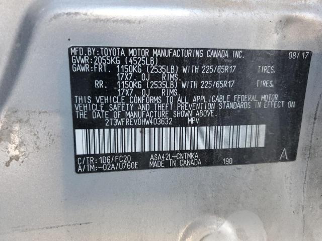 2T3WFREV0HW403632 - 2017 TOYOTA RAV4 XLE SILVER photo 13