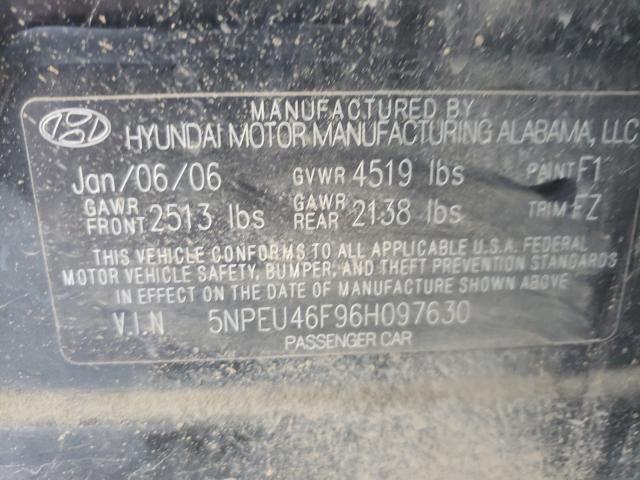 5NPEU46F96H097630 - 2006 HYUNDAI SONATA GLS BLACK photo 10