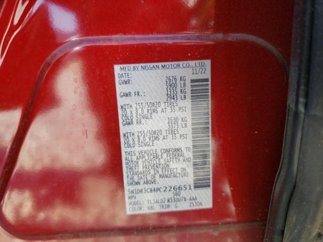 5N1DR3CB4PC226651 - 2023 NISSAN PATHFINDER SL BURGUNDY photo 13