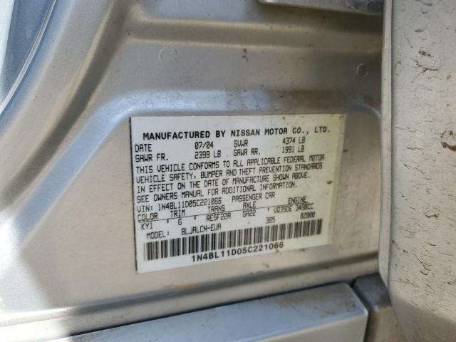 1N4BL11D05C221066 - 2005 NISSAN ALTIMA SE SILVER photo 12