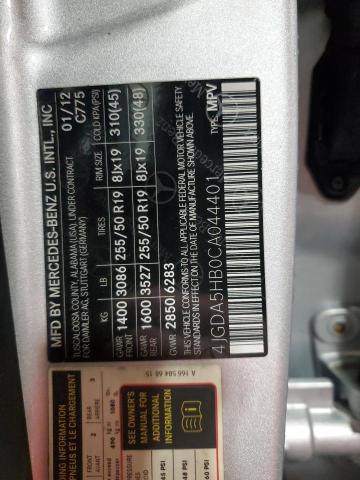 4JGDA5HB0CA044401 - 2012 MERCEDES-BENZ ML 350 4MATIC SILVER photo 13