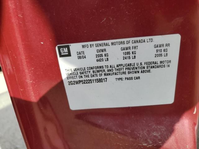 2G2WP522251158017 - 2005 PONTIAC GRAND PRIX 栗色 照片 13