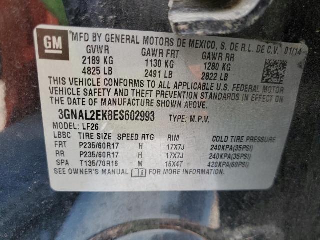 3GNAL2EK8ES602993 - 2014 CHEVROLET CAPTIVA LS შავი ფოტო 12