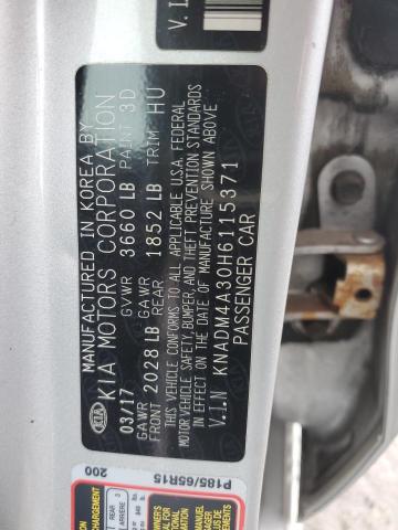 KNADM4A30H6115371 - 2017 KIA RIO LX SILVER photo 12