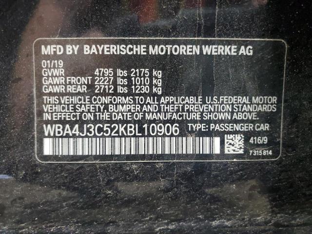 WBA4J3C52KBL10906 - 2019 BMW 430XI GRAN COUPE BLUE photo 12