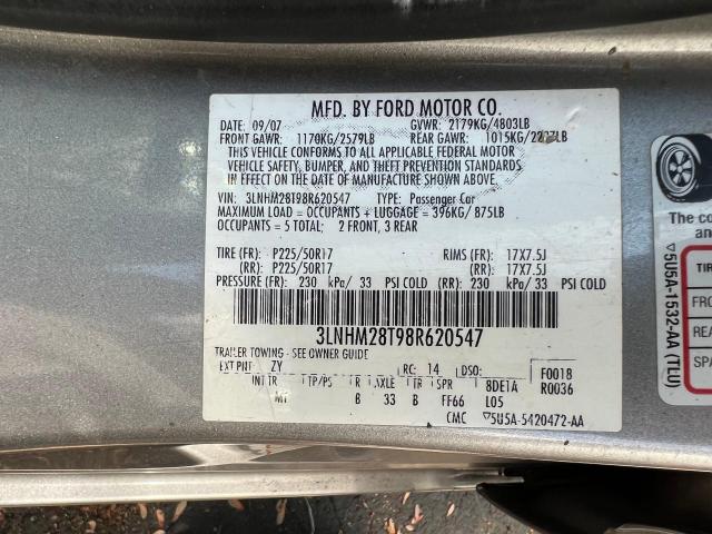 3LNHM28T98R620547 - 2008 LINCOLN MKZ SILVER photo 10