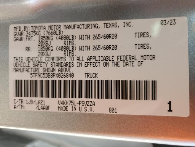 5TFNC5DB8PX026840 - 2023 TOYOTA TUNDRA CREWMAX PLATINUM 银色 照片 12