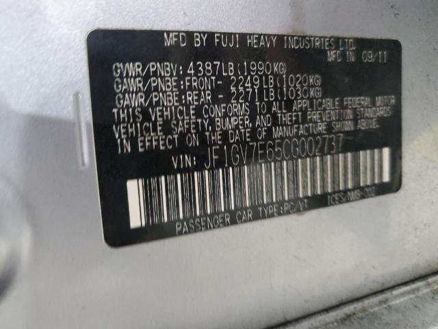 JF1GV7E65CG002737 - 2012 SUBARU IMPREZA WRX SILVER photo 12