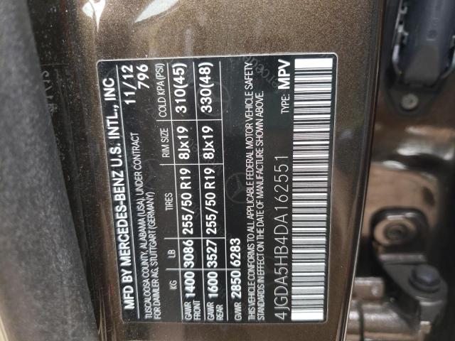 4JGDA5HB4DA162551 - 2013 MERCEDES-BENZ ML 350 4MATIC BROWN photo 13