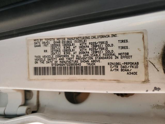5TEGM92N72Z883842 - 2002 TOYOTA TACOMA DOUBLE CAB PRERUNNER WHITE photo 12