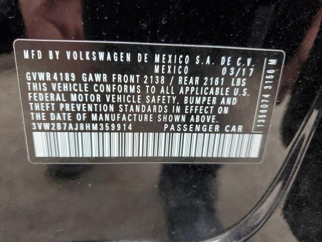 3VW2B7AJ8HM359914 - 2017 VOLKSWAGEN JETTA S BLACK photo 12