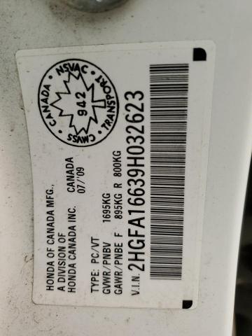 2HGFA16639H032623 - 2009 HONDA CIVIC LX-S Սպիտակ լուսանկար 13