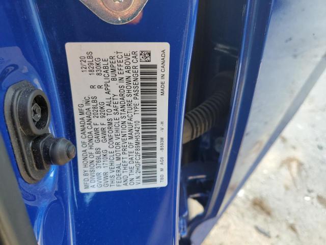 2HGFC2F89MH534210 - 2021 HONDA CIVIC SPORT ლურჯი ფოტო 12