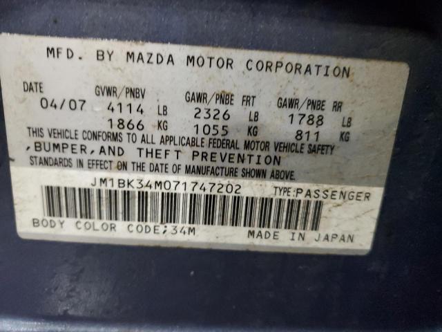 JM1BK34M071747202 - 2007 MAZDA SPEED 3 ლურჯი ფოტო 12