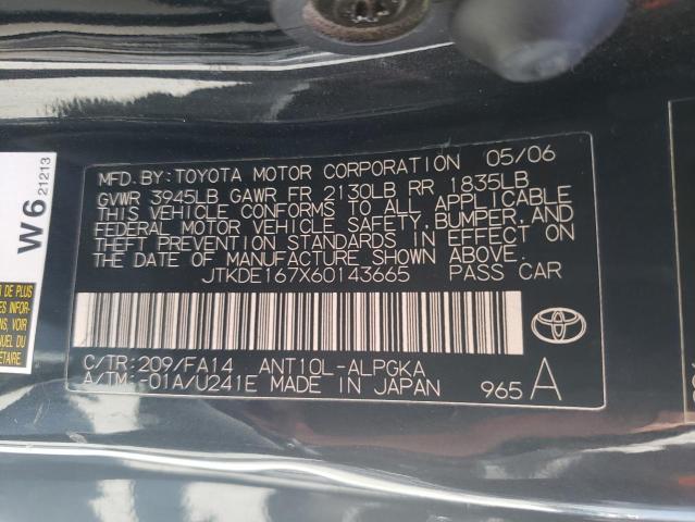 JTKDE167X60143665 - 2006 TOYOTA SCION TC 黑色 照片 12