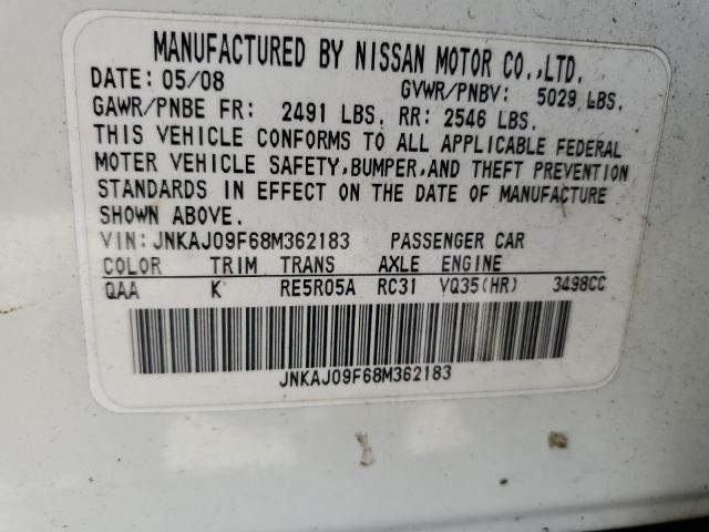 JNKAJ09F68M362183 - 2008 INFINITI EX35 BASE Սպիտակ լուսանկար 12