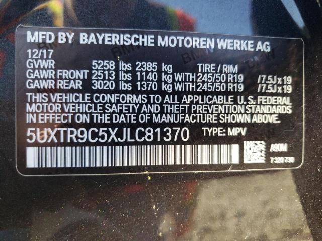 5UXTR9C5XJLC81370 - 2018 BMW X3 XDRIVE30I GRAY photo 10