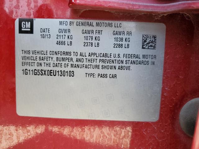 1G11G5SX0EU130103 - 2014 CHEVROLET MALIBU 3LT RED photo 12