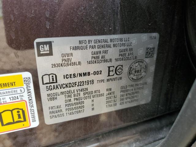 5GAKVCKD2FJ231918 - 2015 BUICK ENCLAVE BROWN photo 13