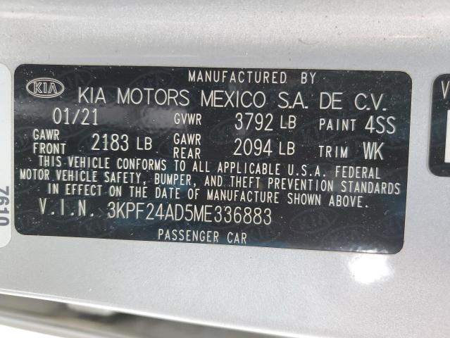 3KPF24AD5ME336883 - 2021 KIA FORTE FE SILVER photo 12