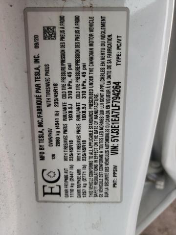 5YJ3E1EA7LF794264 - 2020 TESLA MODEL 3 WHITE photo 12