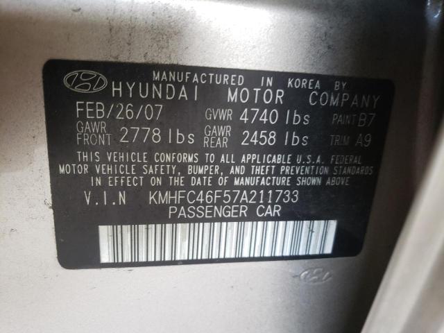 KMHFC46F57A211733 - 2007 HYUNDAI AZERA SE BEIGE photo 12