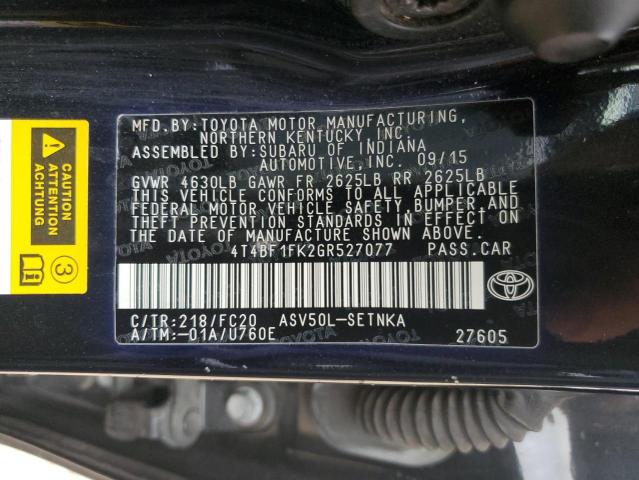 4T4BF1FK2GR527077 - 2016 TOYOTA CAMRY LE Schwarz Foto 12