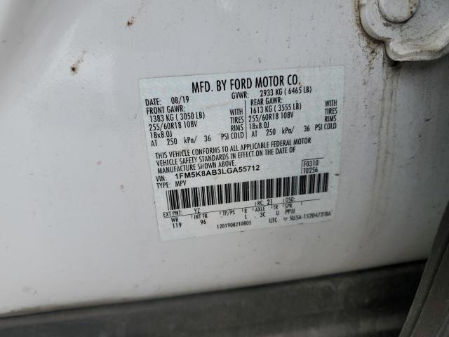 1FM5K8AB3LGA55712 - 2020 FORD EXPLORER POLICE INTERCEPTOR თეთრი ფოტო 13