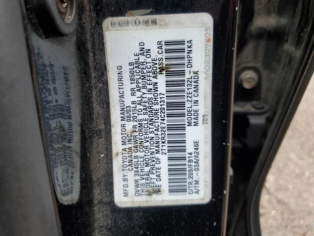 2T1KR32E74C201317 - 2004 TOYOTA COROLLA MA XR BLACK photo 12