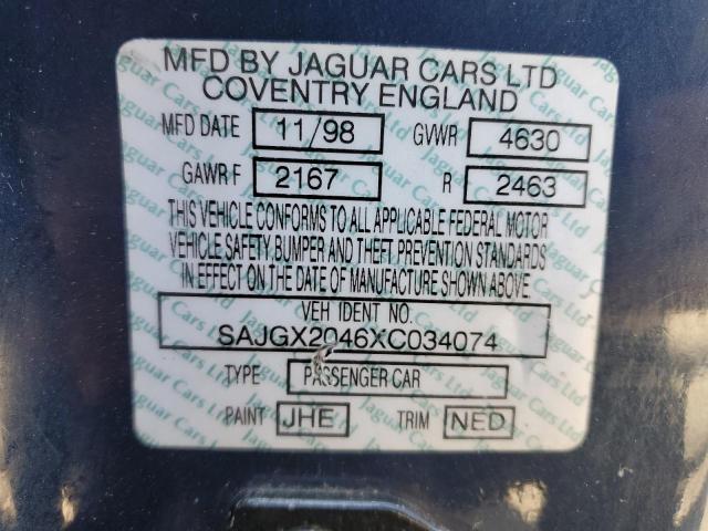 SAJGX2046XC034074 - 1999 JAGUAR XK8 BLUE photo 12